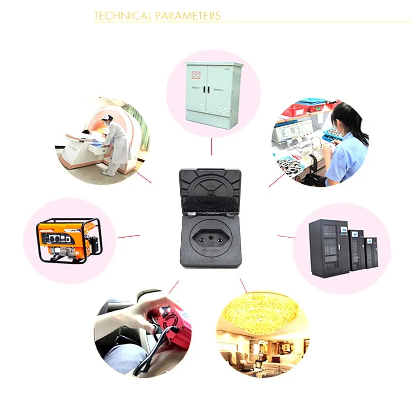 Black 20A Multifunction 2P+E Brazil 60*60mm Outdoor Industry Waterproof Cover AC Power Panel Outlet Wired Receptacle Socket