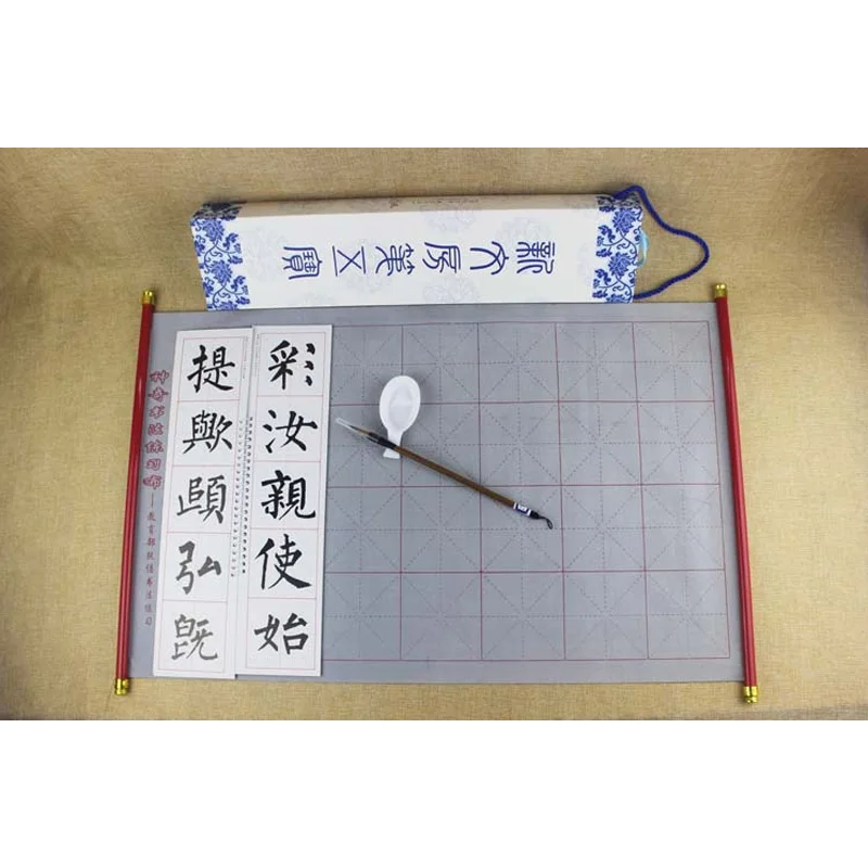 Chinese Calligraphy Magic Water Writing Cloth Scroll book  Repeat use Cloth Paper For Calligraphy Practice as Gift Set  4 in 1