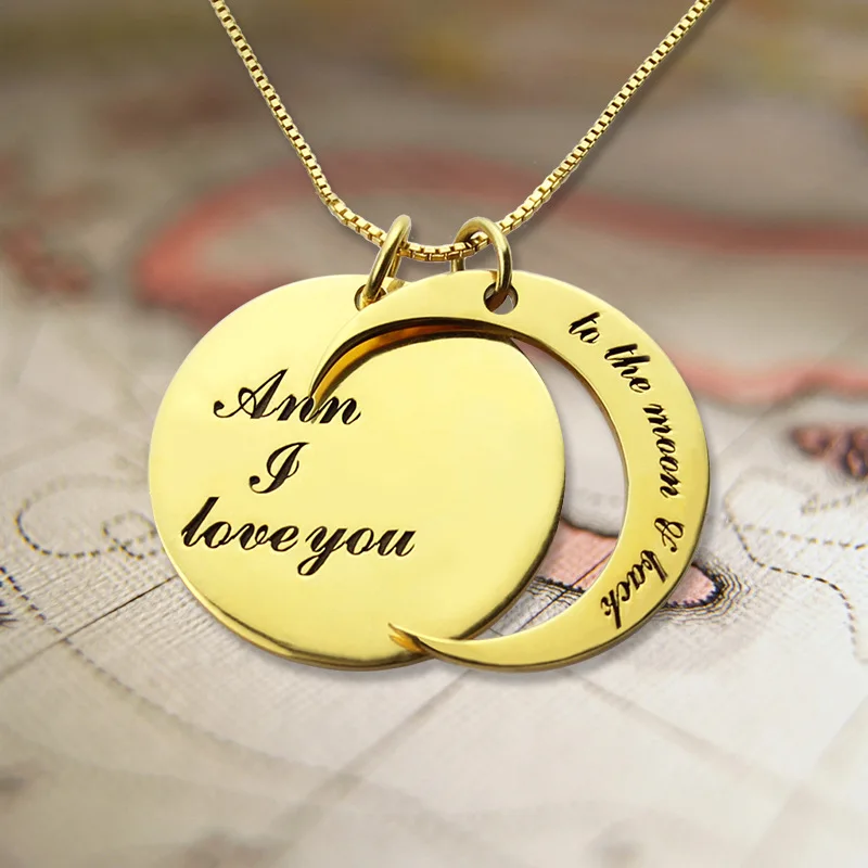 Amxiu Personalized Sun Moon Necklace Engrave Words Custom Name Pendant Necklace 925 Silver Jewelry Necklace for Women Lover Gift