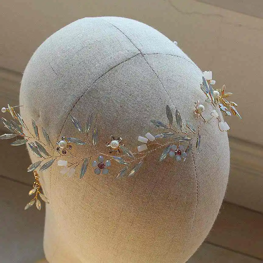 Protein glass hair ornaments Golden Flower ovel rhinestone headband earring Wedding hair accessories bride ornaments