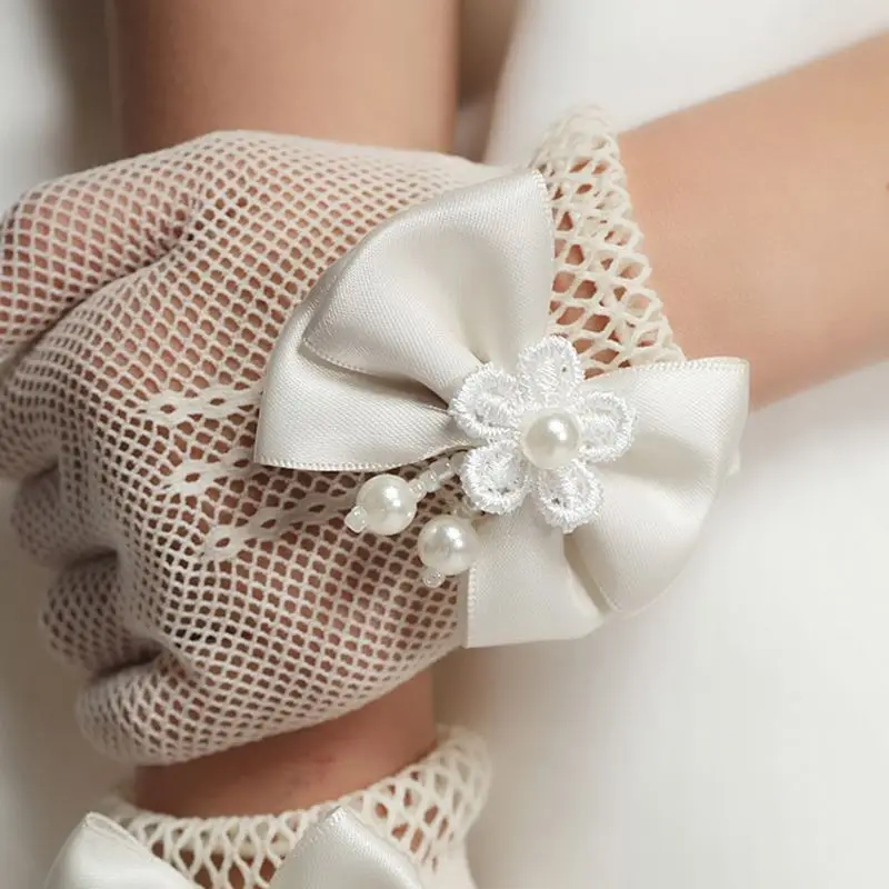 Mode Prinzessin Hochzeit Handschuhe für Mädchen Mesh Abend kinder Urlaub Zubehör mit einem Geburtstag Bogen Leistung Handschuhe für