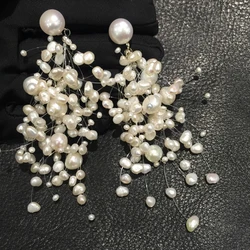 Hyperbole Natural fresh water pearl drop earring big and small size mixed long earring fashion women jewelry free shipping