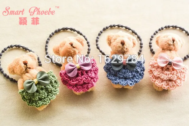 20pcs/4c Fashion Cute Bow Crochet Skirt Bear Elastic Hairbands Animal Hair Ties Princess Headwear Girls Hair Accessories