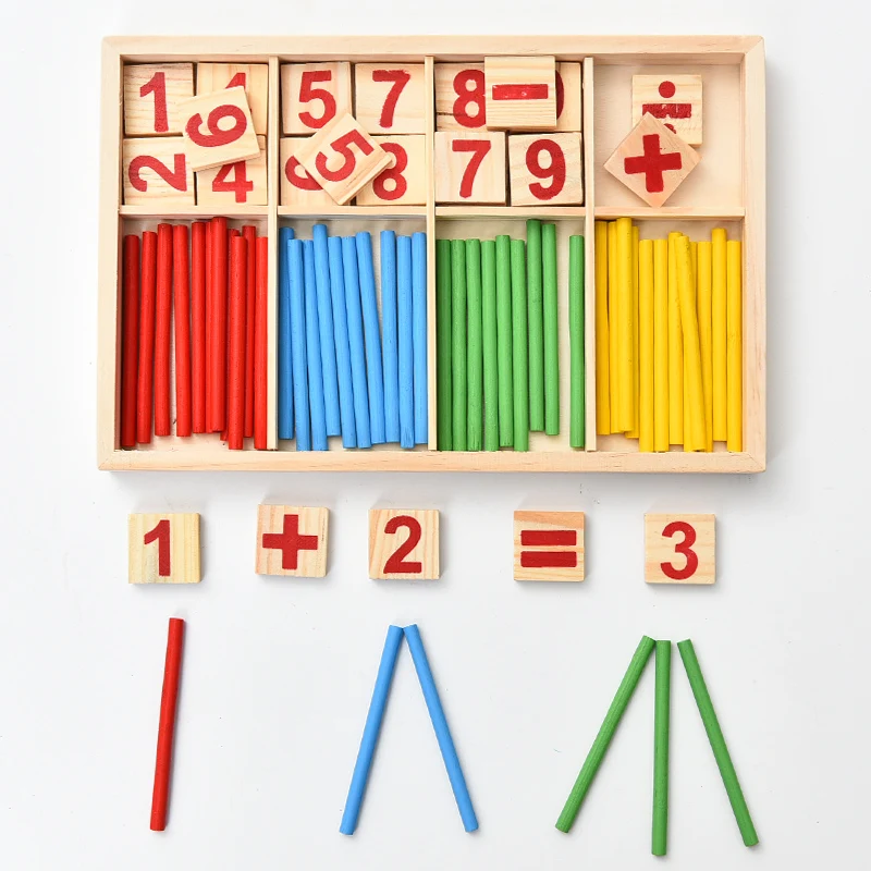 Houten speelgoed voor kinderen Educatief wiskundespeelgoed Voorschoolse vroege leren Speelgoed Kind Houten spel Familiespellen Wiskunde Verlichting Sticks