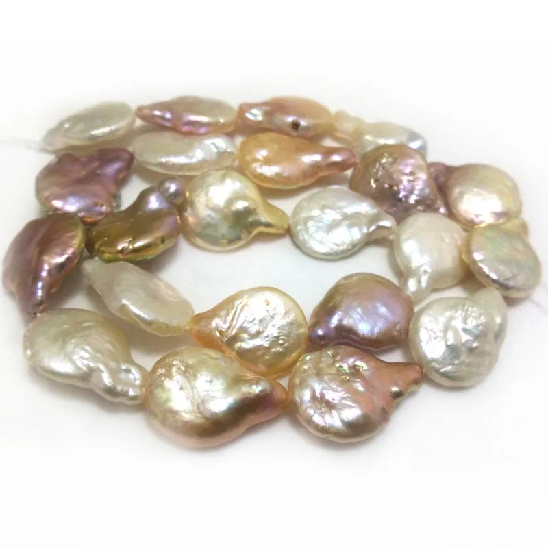 16 inches 13-18mm Center-Drilled Multi-Color Flat Baroque Coin Pearl Loose Strand