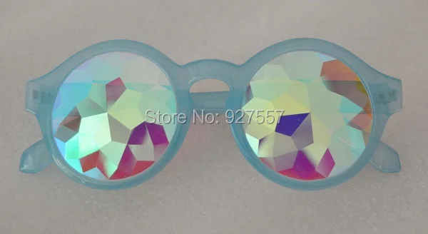 new design clear blue frame kaleidoscope glasses with prism glass lens