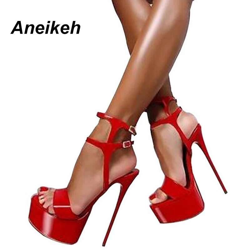 Aneikeh New 2024 Summer Fashion Sandals Sexy Open Toe 16CM High Heels Party Dress Wedding Nightclub Women Shoes Black Red 45 46