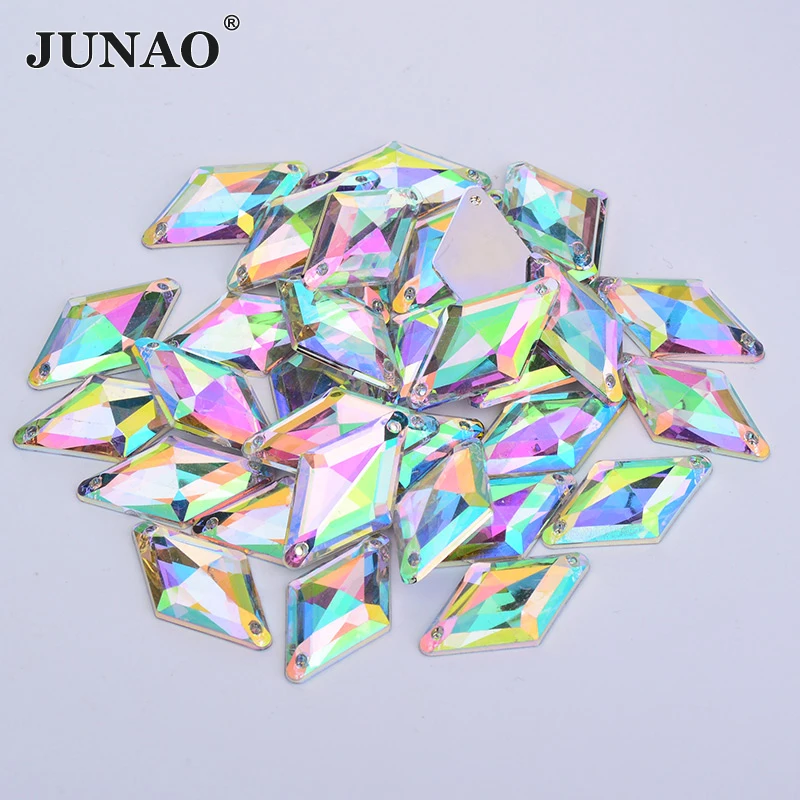 JUANO 18*30mm Sewing AB Crystal Rhinestones Flat Back Rhombus Crystal Strass Applique Fancy Acrylic Stones For DIY Crafts