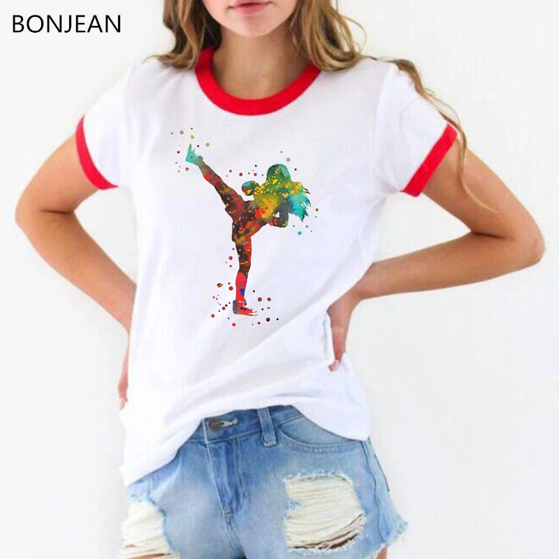 

Ropa Mujer 2024 Watercolor Thai Boxing Girl Print T Shirt Women White Harajuku Tee Shirt Femme Tumblr T-Shirt Female Tshirt