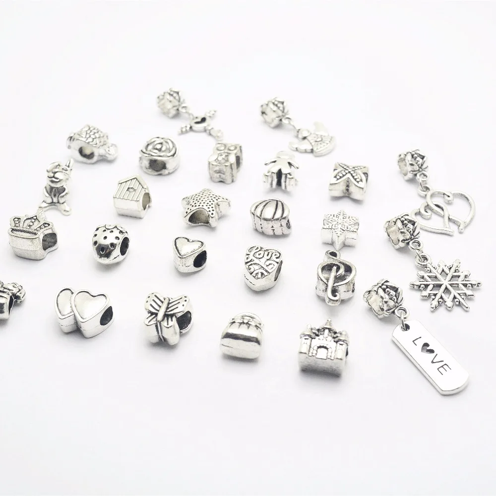 Mixed large hole beads Large hole pendant Charms Beads Fit Pandora Charms Bracelet Women Fashion Bead 25pc/lots  feng0017