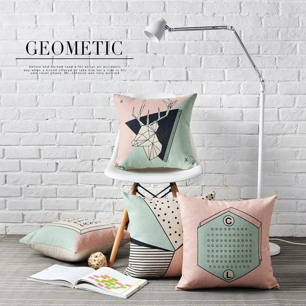 Simple England Nordic Geometric Pillow cushions deer lumbar waist pillow linen pillowcase sofa cushion home decorative Pillows