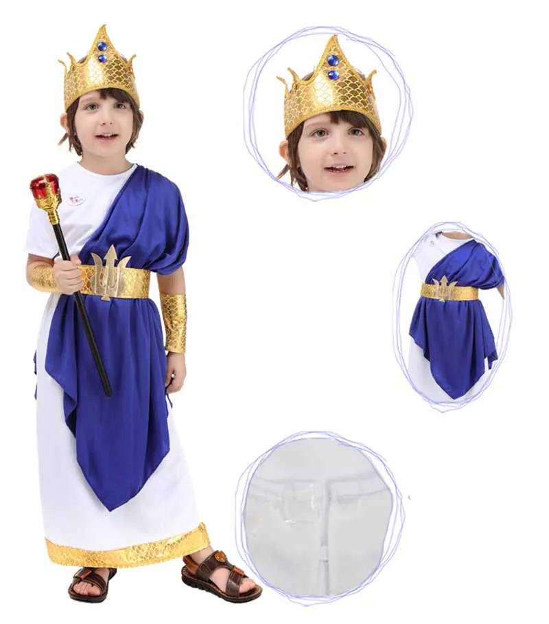 Déguisement de carnaval d'Halloween pour enfants, costume Poseidon pour garçons, olympiques de cosplay pour enfants, costume grec des prHub, robe de paupières pour hommes