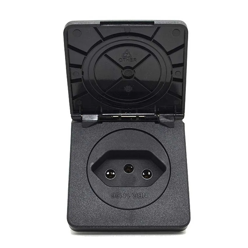 Black 20A Multifunction 2P+E Brazil 60*60mm Outdoor Industry Waterproof Cover AC Power Panel Outlet Wired Receptacle Socket
