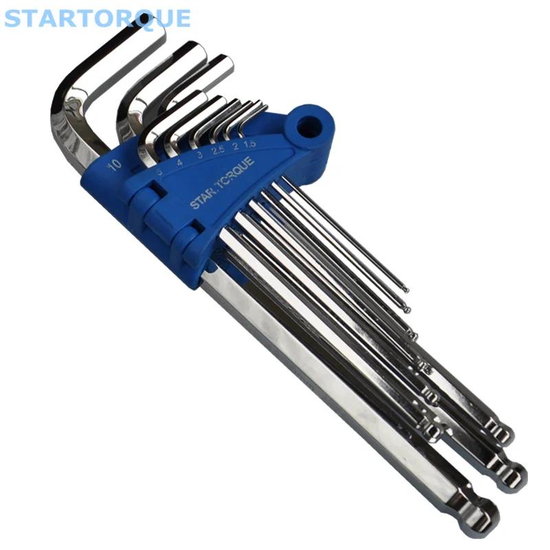 STARTORQUE 9Pcs High Chrome Vanadium Steel L-Shape Hex Key Repair Tools Powerful Type Short