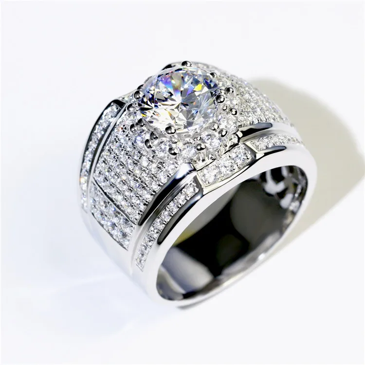 Luxury fashion white zircon Ring Non-allergenic for Men Jewelry Wedding engagement party ring high quality Men's rings