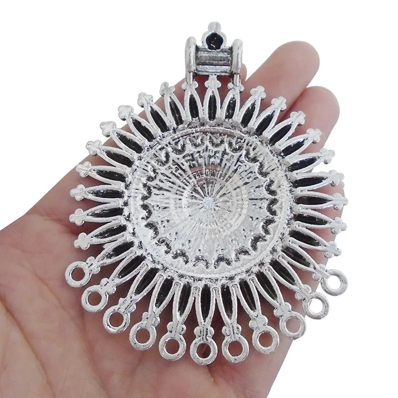 ZXZ 2pcs Tibetan Silver Large Tribal Bohemia Boho Round Flower Connectors Charms Pendants for Necklace Jewelry Making Findings