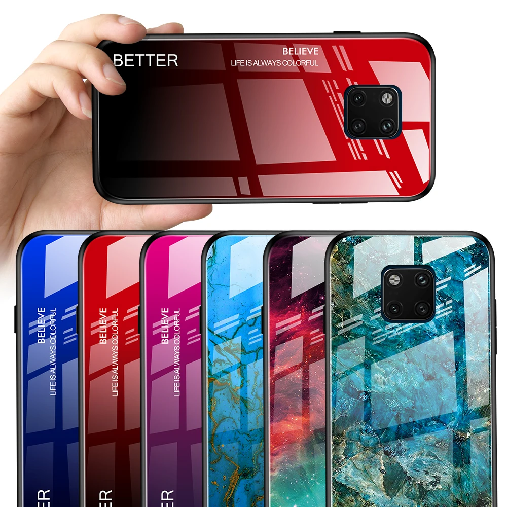 For Huawei Mate 20 Pro Case Luxury Marble Grain Gradient Hard Tempered Glass Protective Back Cover Case for huawei mate 20 20pro