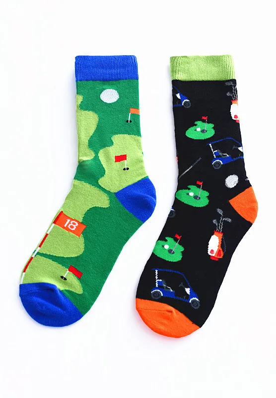 New Novelty Men Socks Colorful Fruit Watermelon guitar leopard bee 75% Cotton Harajuku Cool Skate High Socks for men Right left