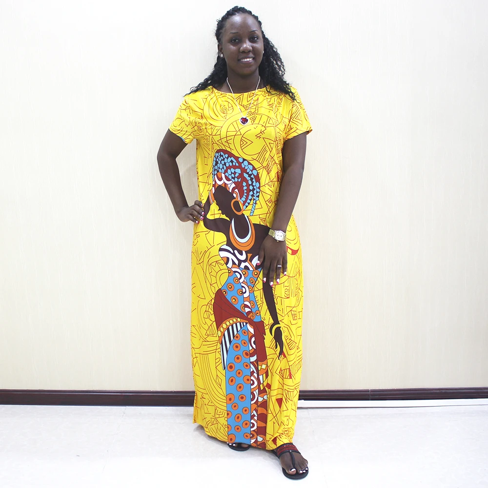 

African Dresses For Women 2019 New African Yellow Casual Short Sleeve Long Dress