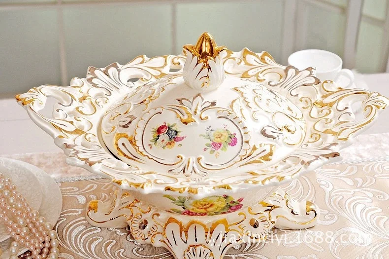 C classic luxurious gilt ornaments high-grade ceramic fruit bowl candy dish wedding gift