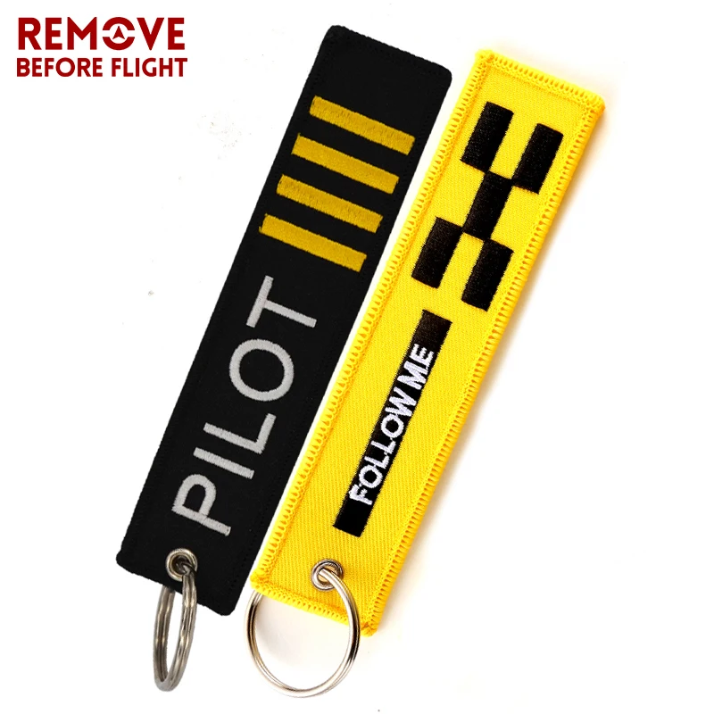 Remove Before Flight Pilot Follow Me Key Chain Jewelry Safety Tag Embroidery Pilot Key Ring Chain for Aviation Gift Luggage Tag