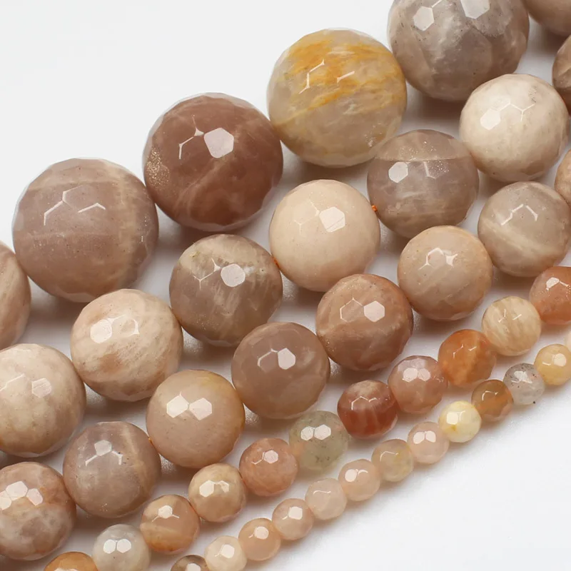 Natural Faceted Sunstone 4-16mm Round beads 15inch ,For DIY Jewelry Making !