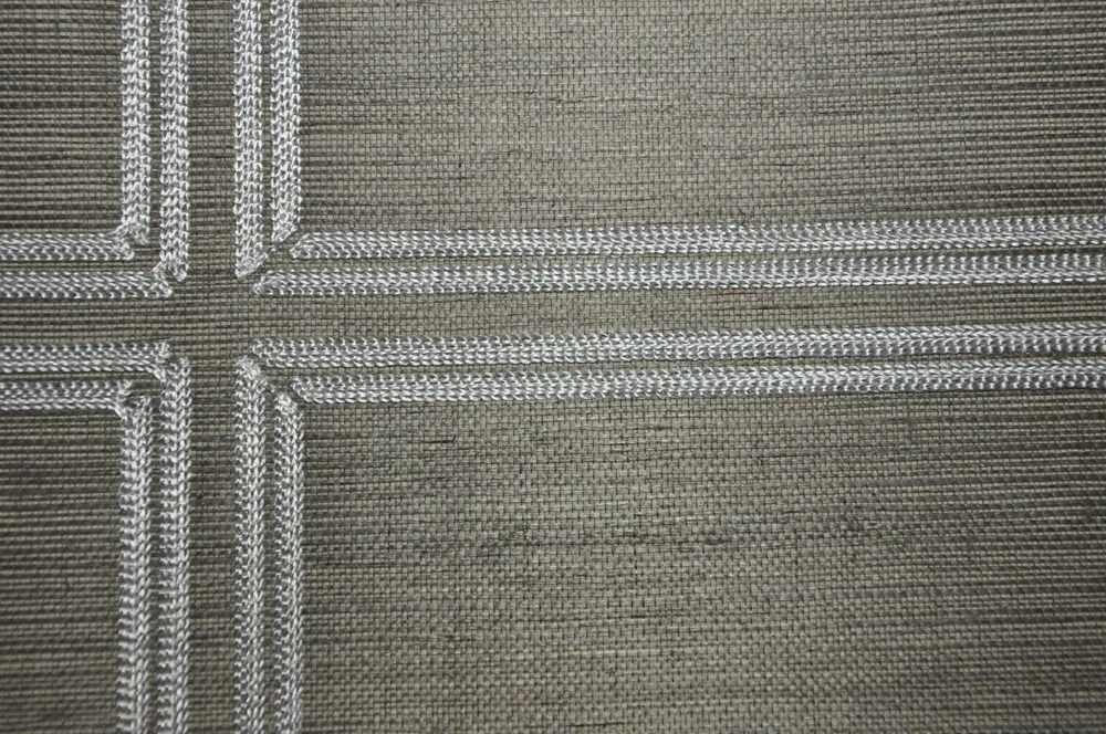 Luxury Silver Metallic Grey Sisal With Embroidered Wallpaper For Home Decoration Office Wall Hotal Wallcovering