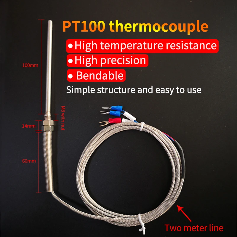 k & PT100 type Thermocouple Probe  3-Wire M8 Thread Temperature Sensor For Thermostat REX-C100