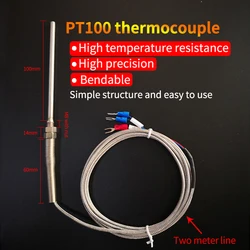 k & PT100 type Thermocouple Probe  3-Wire M8 Thread Temperature Sensor For Thermostat REX-C100