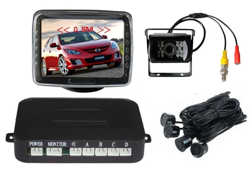 

hot selling car reverse parking sensor system with buzzer 3.5inch stand monitor in digital lcd display infrared camera