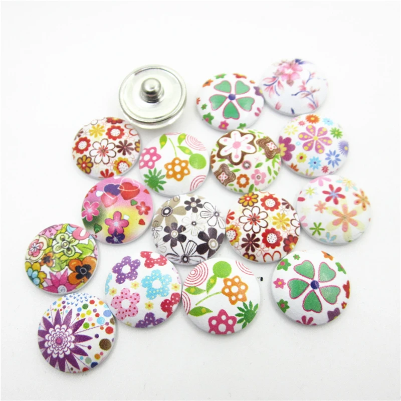 10pcs/lot Mix Printing Flowers Snap Buttons 18mm snap buttons Ginger Snap Bracelet&Bangles DIY Snap Jewelry Charms
