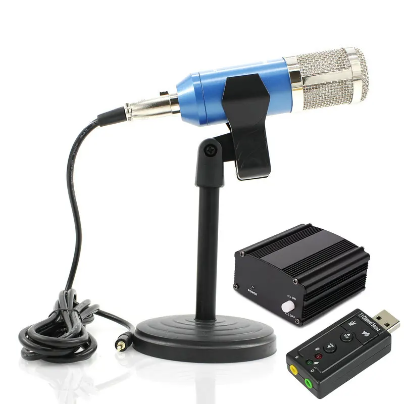 Professional BM 800 Condenser Microphone+48V Phantom Power+USB Sound Card Studio  for Computer