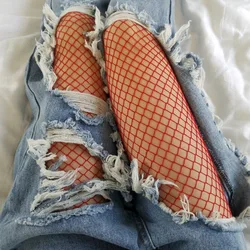 Moda rossa media griglia donna a vita alta calza a rete club collant slip maglia a rete collant pantaloni maglia lingerie TT016