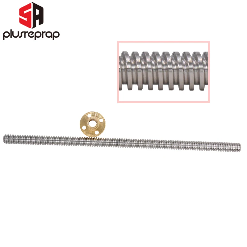 Vis à plomb avec écrou en laiton pour imprimante 3D Reprap, axe Z, T8, OD 8mm, pas 2mm, plomb 2mm, 150mm, 200mm, 250mm, 300mm, 350mm, 400mm, 500mm