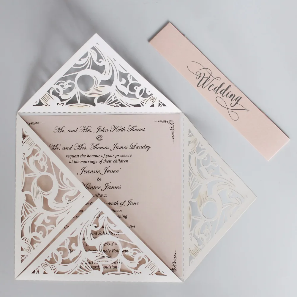 White Laser-Cut Wedding Invitations Romantic Invitation Card Lace wedding Invite - Set of 50 pcs