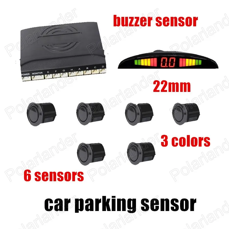 

Car Video Parking Sensor Reverse Backup Radar System Alarm with 6sensors with display monitor 3 colors 22mm