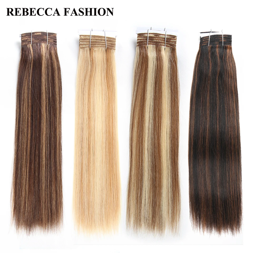 Rebecca Doppel Gezogen Haar 113g Remy Brazilian Yaki Gerade Menschliches Haar Bundles 1 PC Balayage Braun 613 Blonde Rot klavier Farben