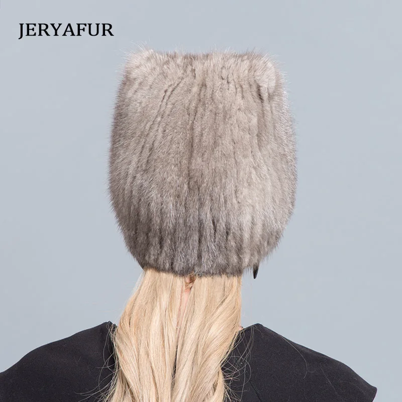 JERYAFUR Mink Fur HAT Women\'s Knitted Sweater Hat New Fashion European And American Cat Style Ski Caps