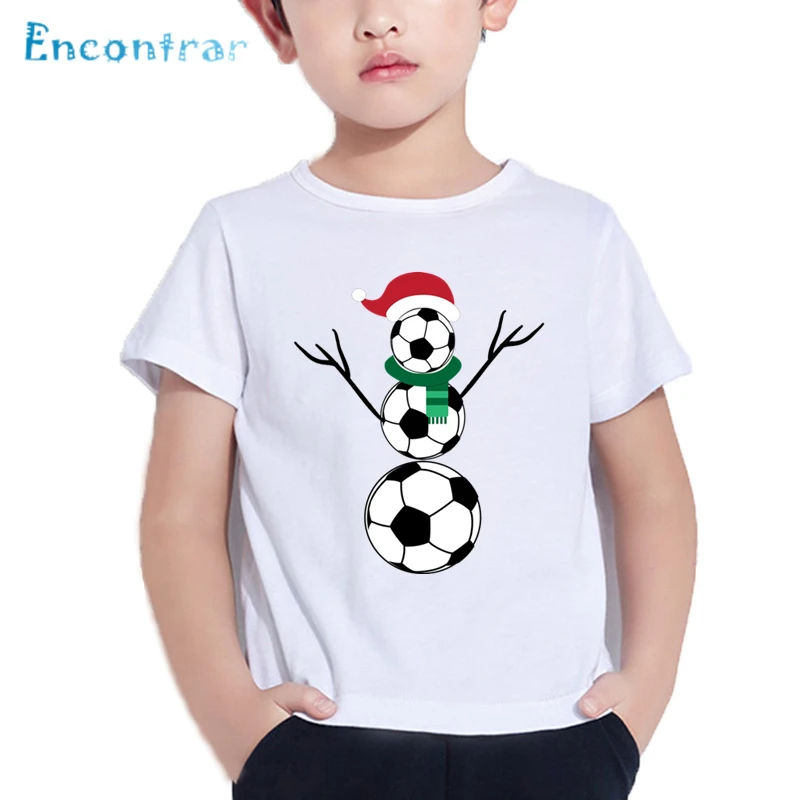 Merry Christmas Soccer Snowman Pattern Kids T shirt Baby Girls Summer Short Sleeve Tops Boys Casual Funny T-shirt,HKP5700