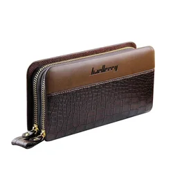 baellerry Crocodile Long Business Man Wallet Double Zippers Card Holder Men's Leather Clutch Bag Purse Phone Handbag For Male