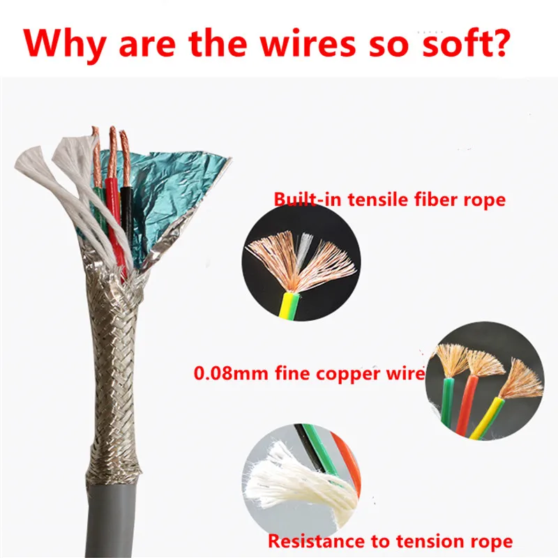 26/22/18/17AWG 10-30core Towline shielded cable 5M PVC flexible wire resistance to bending corrosion resistant Pure copper wire