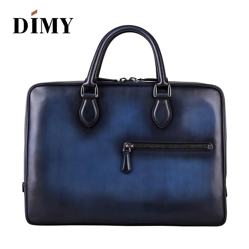 Luxury handcrafted Italian leather Briefcase Messenger Bag Shoulder handbag hand patina Laptop Business Case Travel bag For Men