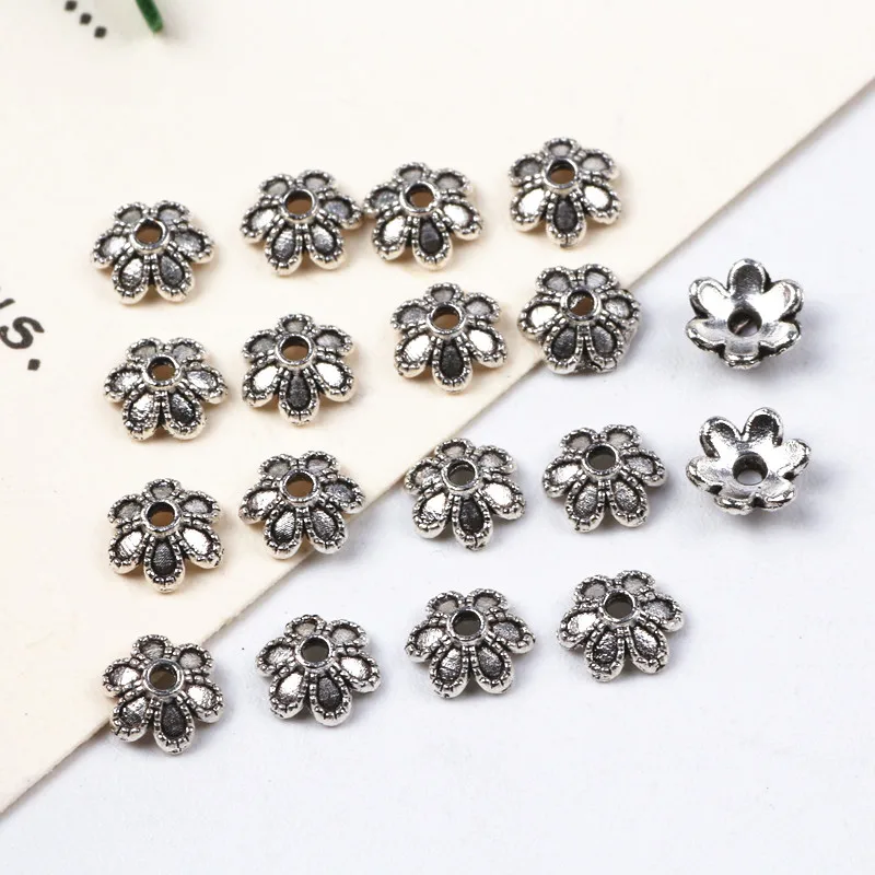 300pcs Silver Plated Flower Tibetan Bead Caps 6mm Filigree Jewelry Findings Connector Beads Cap Wholesale Parts Jewellery Diy