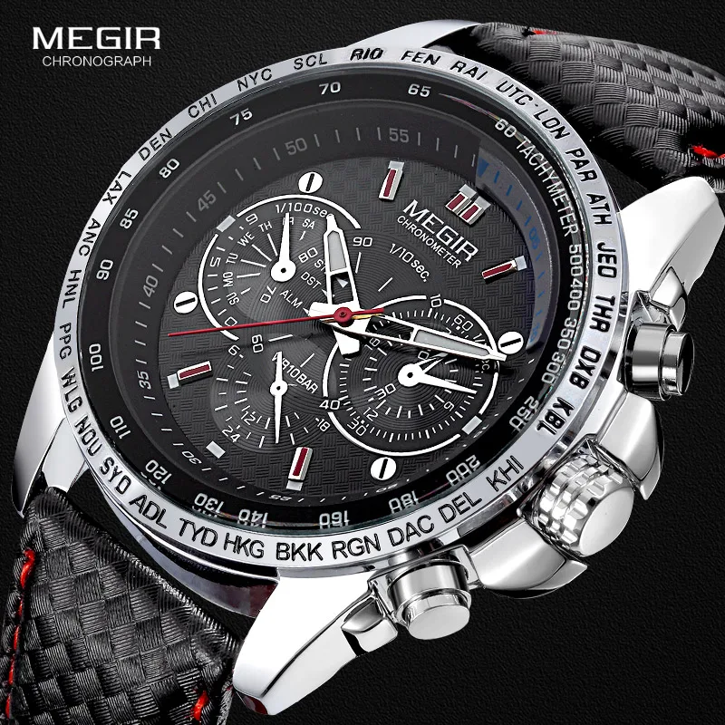 

Megir fashion luminous quartz watch man casual leather brand watches men analog waterproof wristwatch for male hot hour 1010