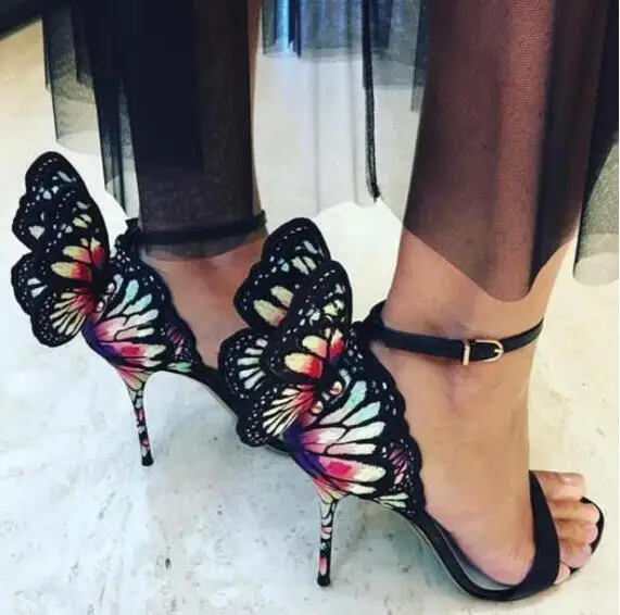 

Flower Embroider Gladiator Sandals Women Butterfly Angel Wing Mixed Colors Fashion High Heels Party Wedding Shoes Woman 2024