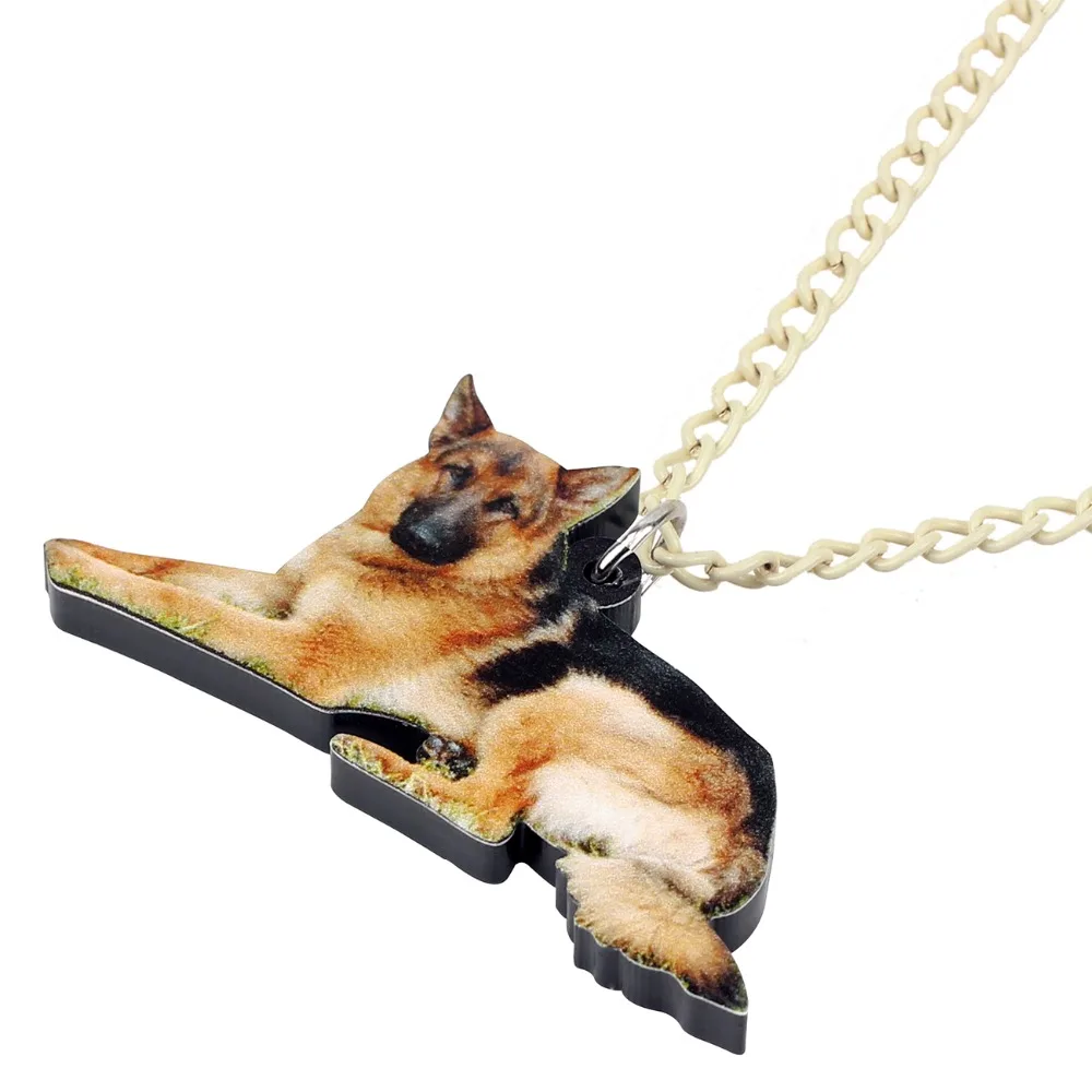 Bonsny Statement Acrylic German Shepherd Dog Necklace Pendant Collars Chain Pets Jewelry For Women Girls Gifts Bijoux Wholesale