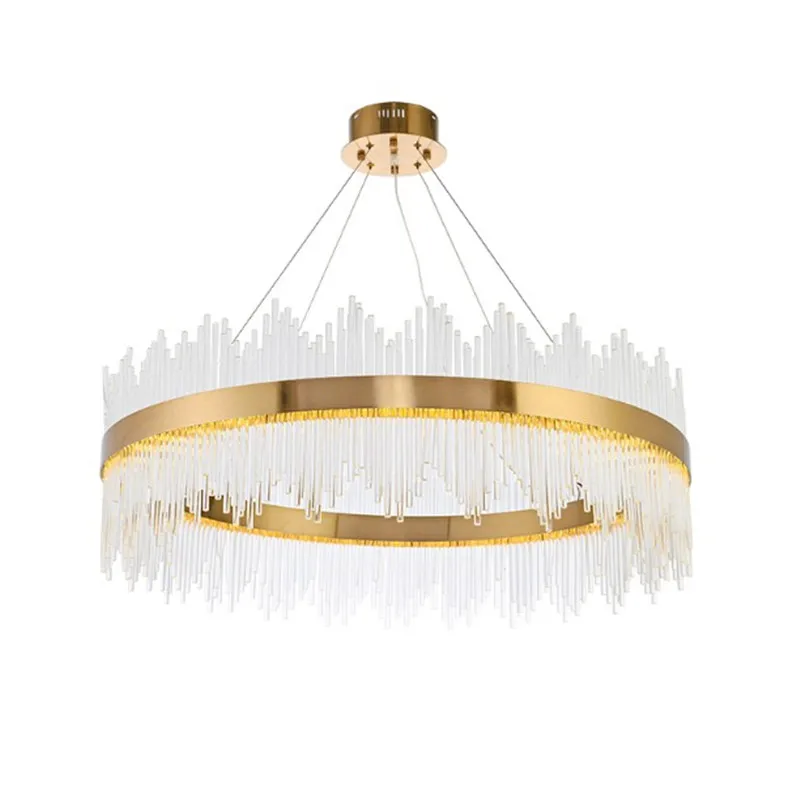 NEW Design Luxury Modern Crystal Round LED Pendant Lights Gold Metal Transparent Glass Rods Fashion Crystal Lamp Fixtures