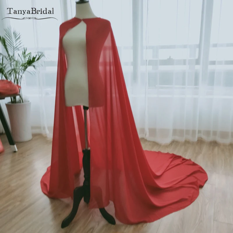 Jubah elegan pengantin merah jubah sifon Ukuran bebas syal pernikahan syal pernikahan wanita boleros formal asli murah panjang 2m DJ048