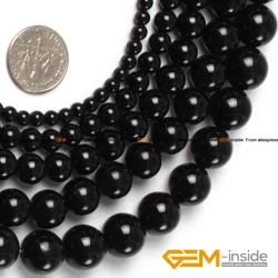 Natural Stone Black Agates Round Loose Spacer Beads For Jewelry Making Strand 15