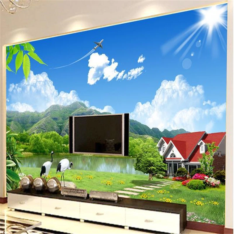 beibehang 3d stereoscopic TV backpack wall paper silk cloth water & mantain scenery murals 3d eco-friendly wallpaper for wall